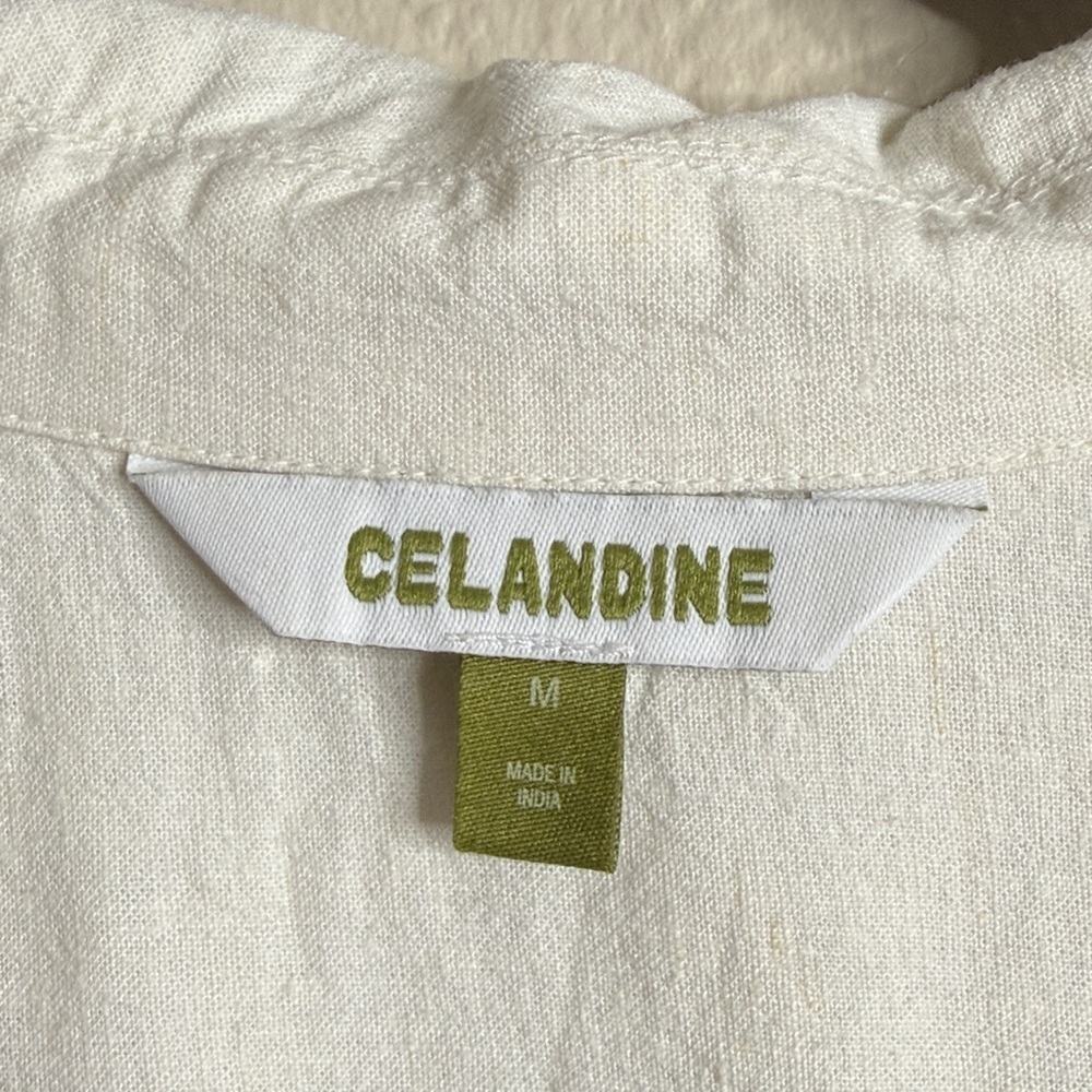 Anthropologie Celandine linen embroidered short sleeve button down medium - Picture 3 of 6